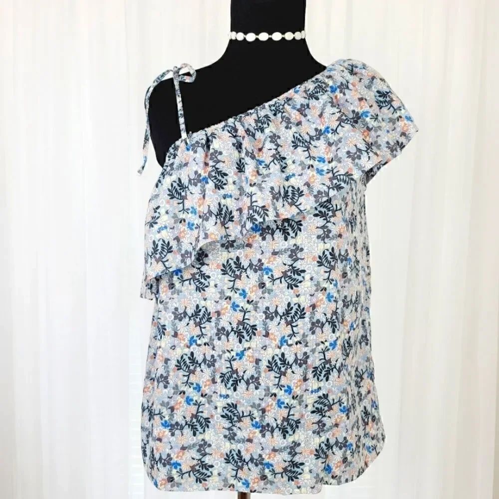 La Vie Rebecca Taylor One Shoulder Ruffle Floral